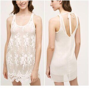 Anthropologie x Eloise Lierre‎ Cream Embroidered White Lace Mini Slip Dress Sz L